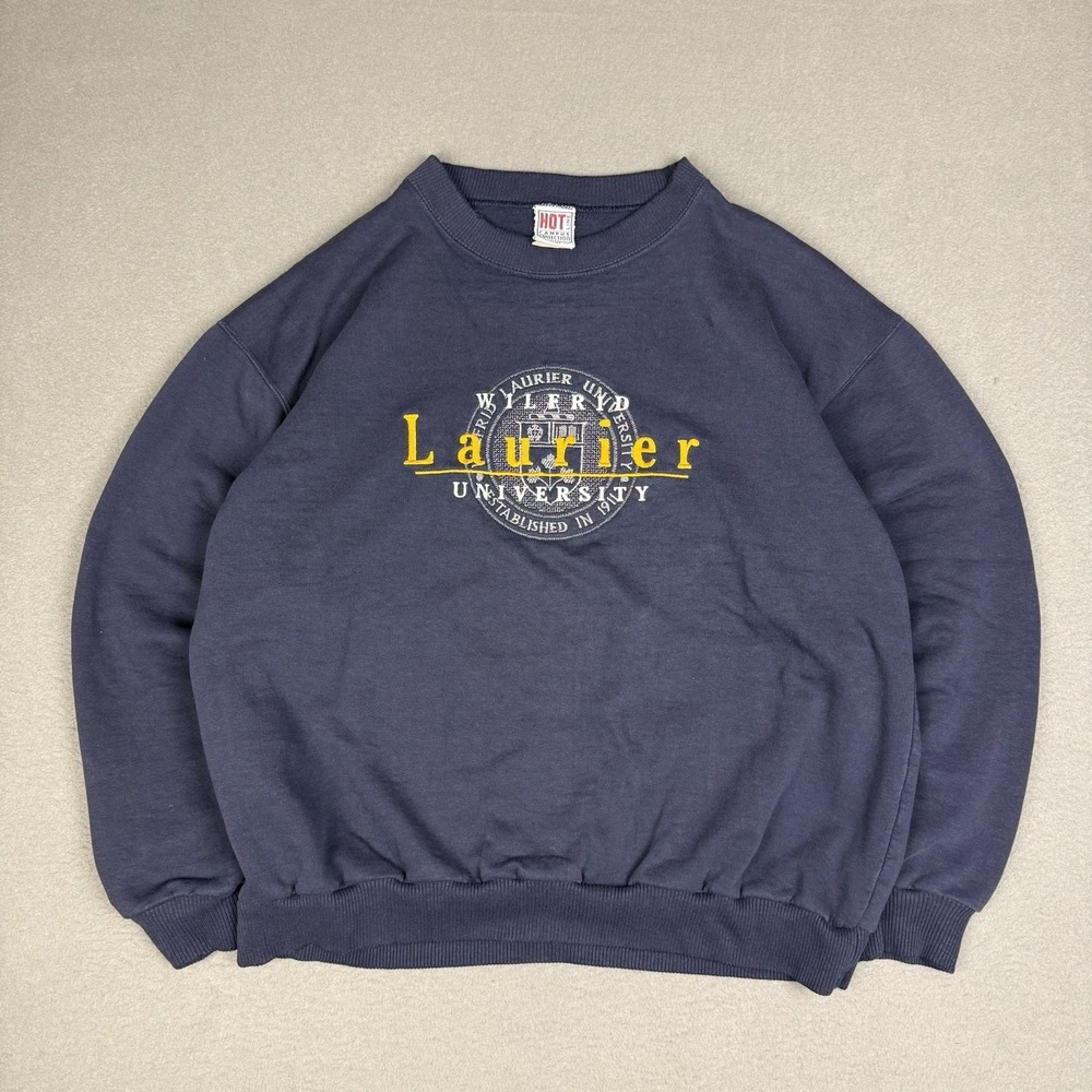 Vintage Wilfrid Laurier University Crew Neck Sweater Navy Mens Medium Canada